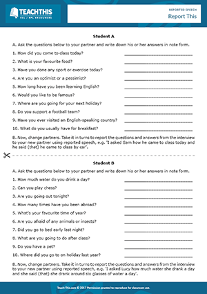 direct and indirect speech worksheets pdf